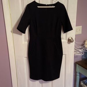 Lands’ End Black short sleeve dress with pockets 38” in length, stretchy